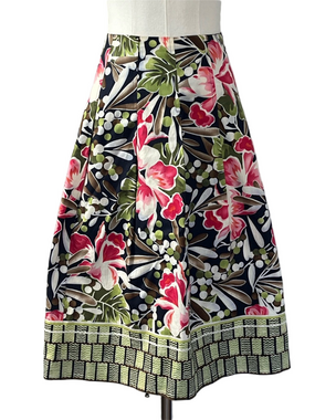 Vintage Talbots Floral A-Line Midi Skirt Black Pink Size 16W